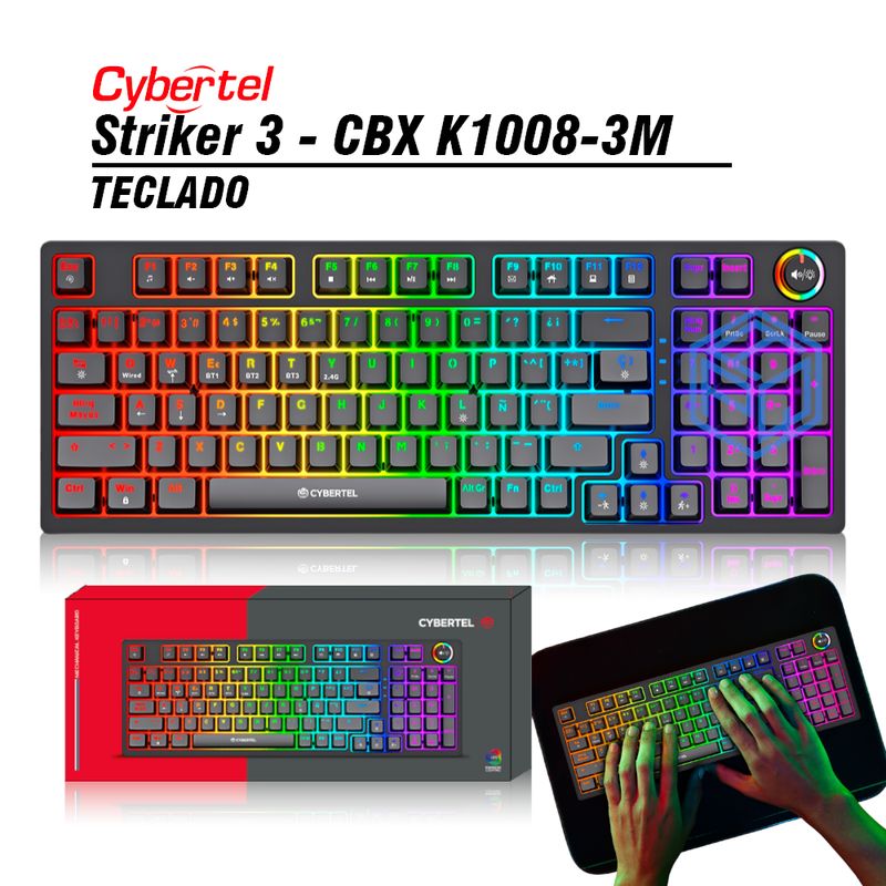 CYBERTEL - TECLADO CYBERTEL STRIKER CBX K1008-3M RGB MECANICO WIRELESSBLUETOOTH