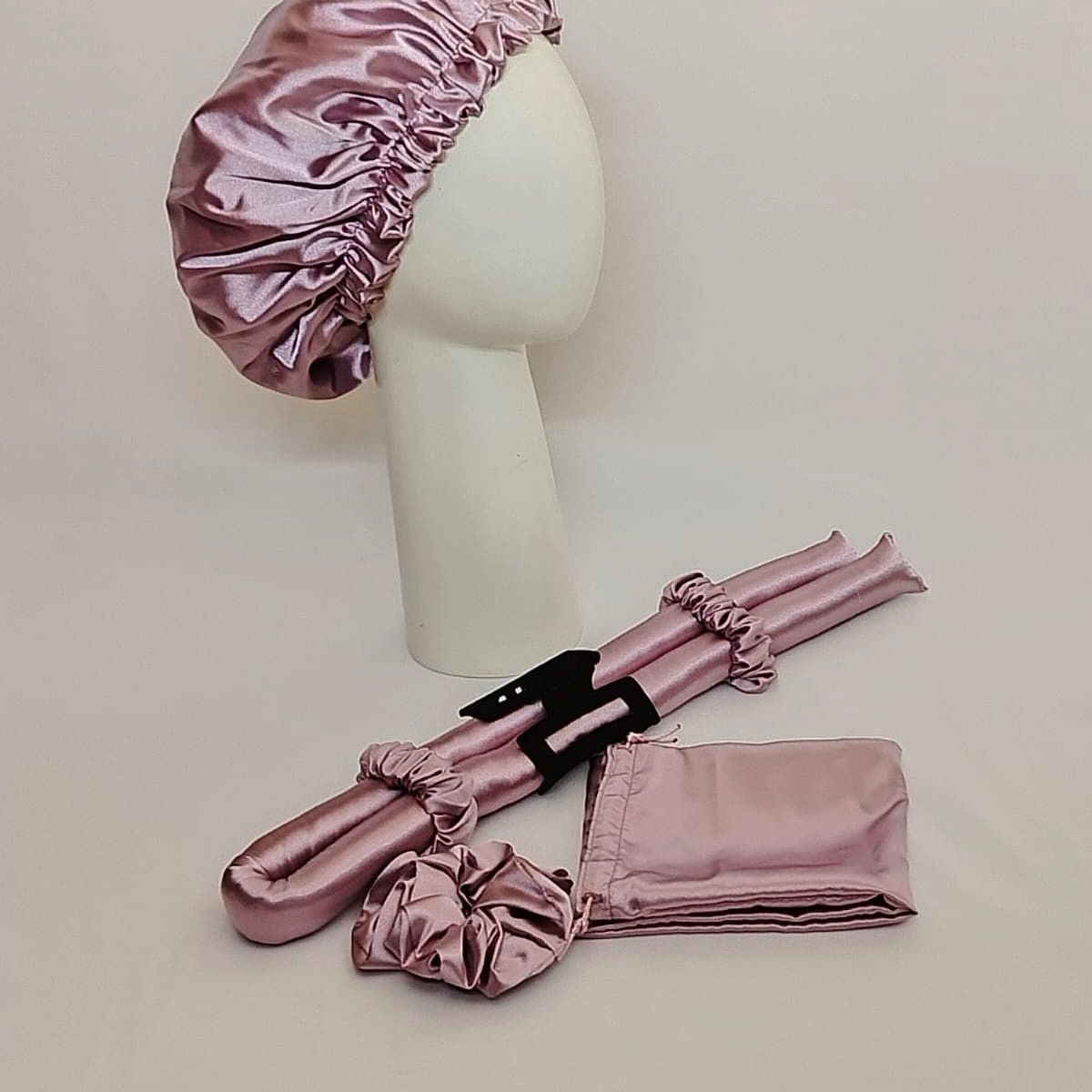 GENERICO - SET DE GORRO DE SATIN + ONDULADOR SIN CALOR MALVA