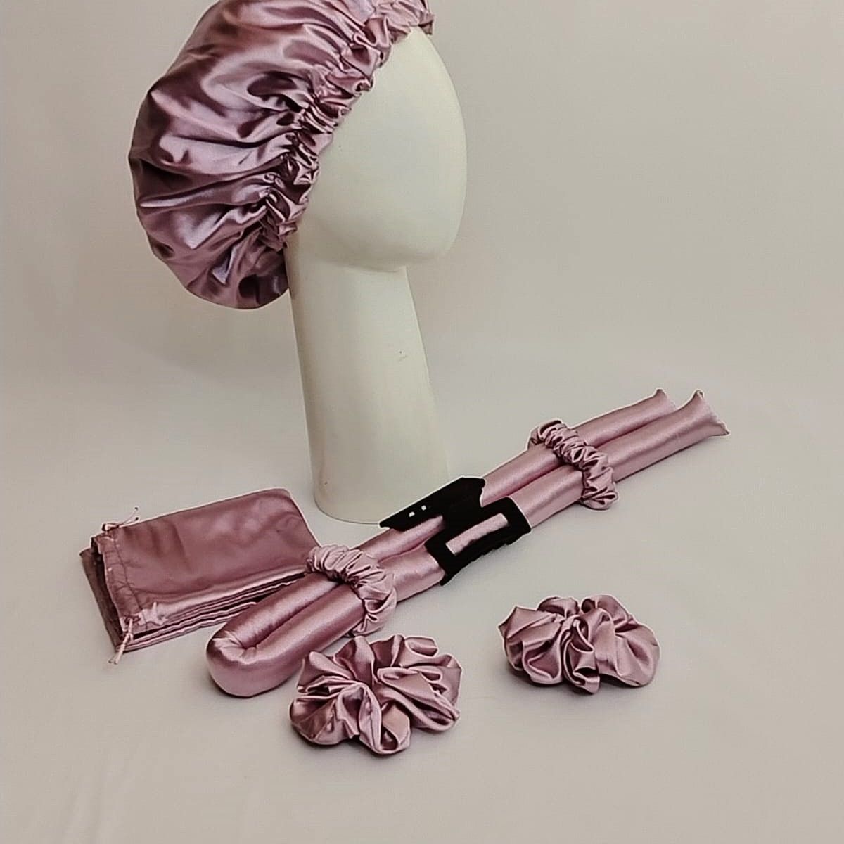 GENERICO - SET DE GORRO DE SATIN + ONDULADOR SIN CALOR MALVA