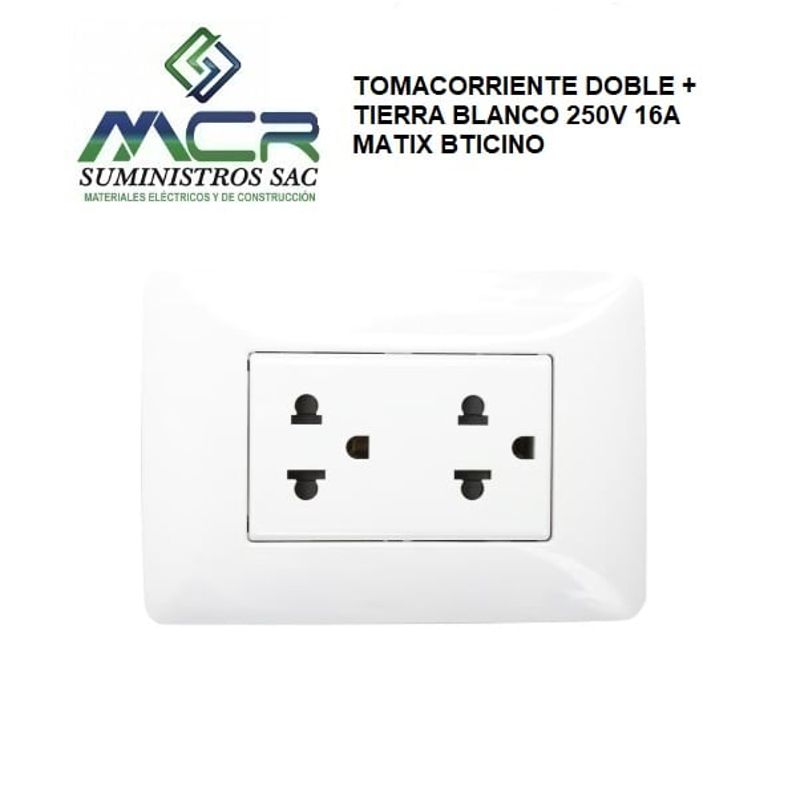 GENERICO - TOMACORRIENTE DOBLE + TIERRA BLANCO 250V 16A MATIX BTICINO