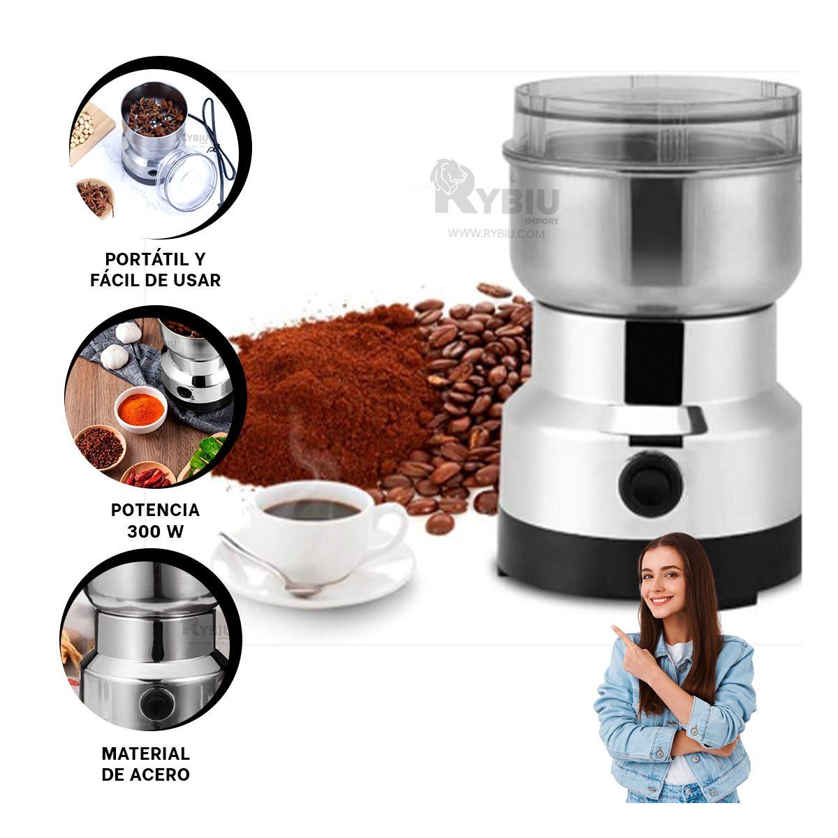 RYBIU IMPORT - Molinillo Potente y Bueno en Plateado Y+Banderitas Adhesivas