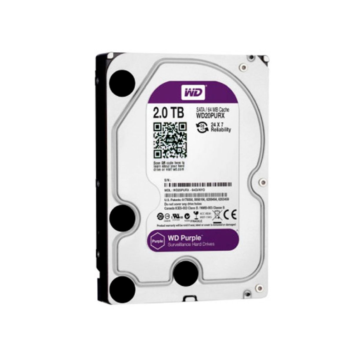 WESTERN DIGITAL - DISCO DURO WD PURPLE 2TB SURVEILLANCE 5400RPM PN WD20PURZ