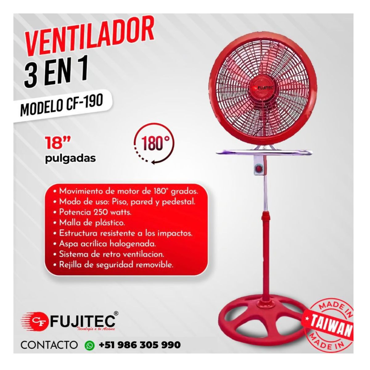 FUJITEC - VENTILADOR  FUJITEC DE 18"  CF-190   250W.  3 EN 1 - Pack de 2
