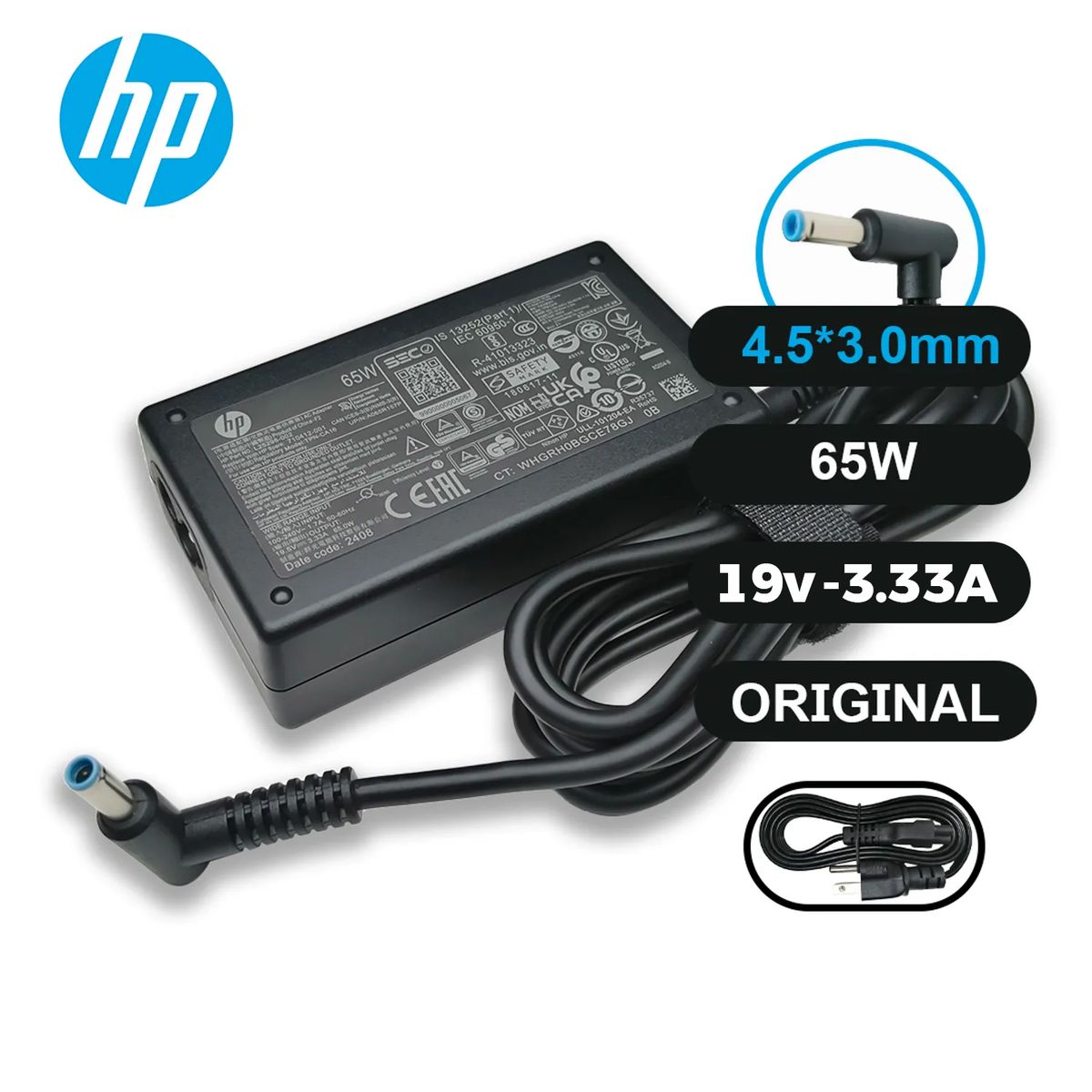 HP - Cargador Hp 19-5V - 3-33A  65w Punta Azul Original
