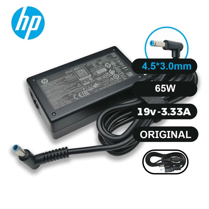 HP - Cargador Hp 19-5V - 3-33A  65w Punta Azul Original