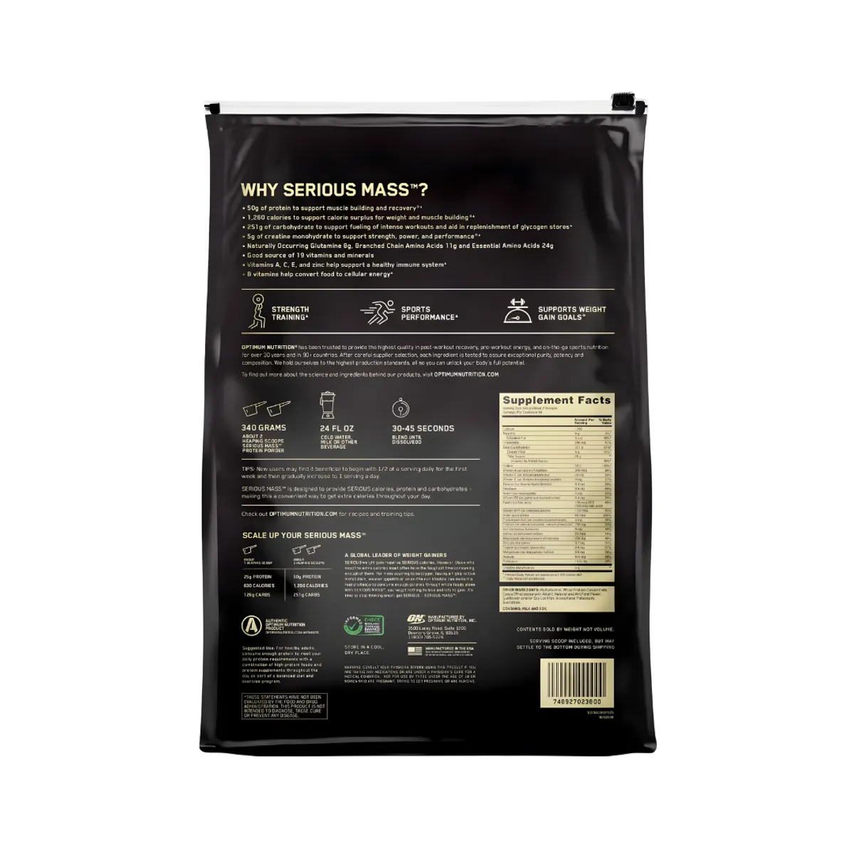 OPTIMUN NUTRITION - Serious Mass 12 LB / Ganador de Masa ON - Vainilla