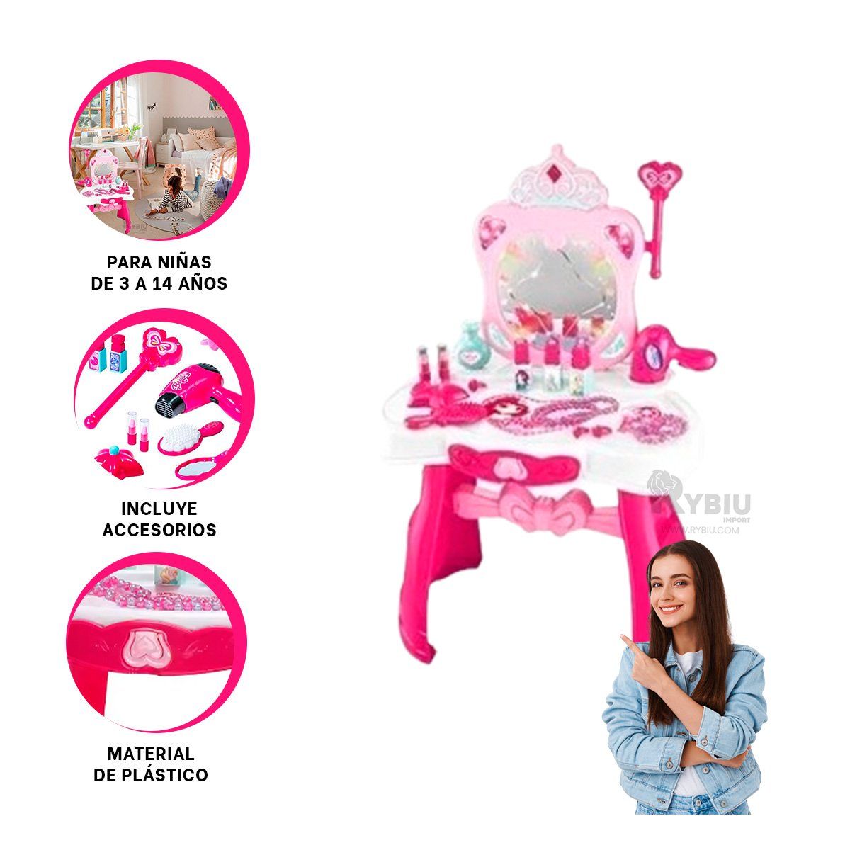 RYBIU IMPORT - Mesa Infantil de Niñas en Color Rosado Y+Ligas de Regalo