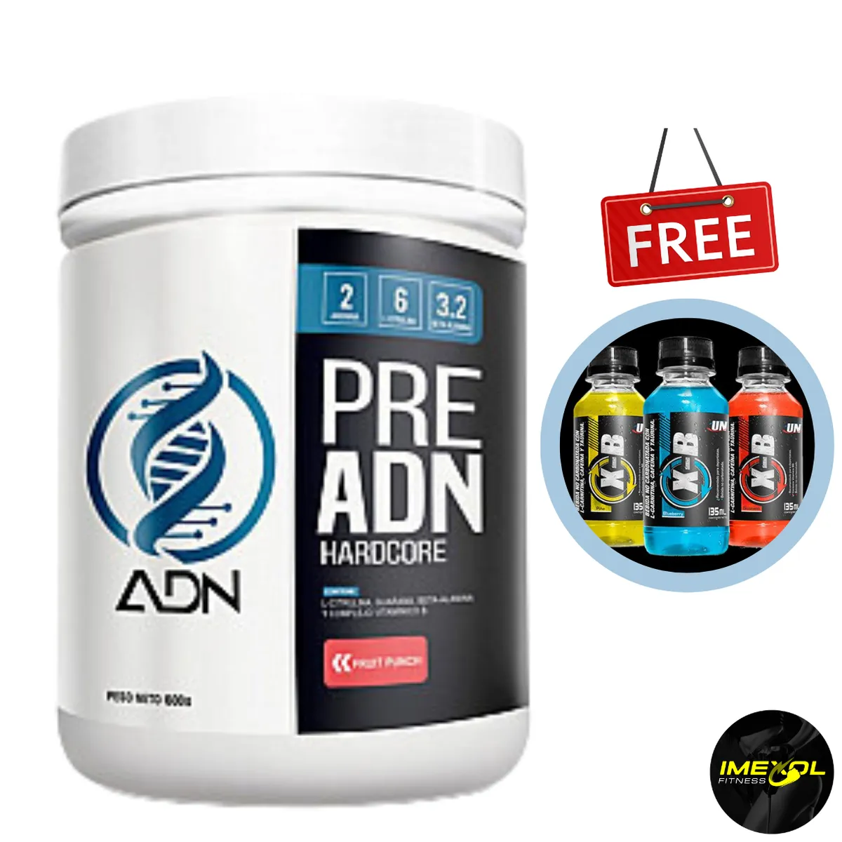 ADN - Pre Entreno Adn PreAdn 600gr Manzana + 3 quemadores gratis
