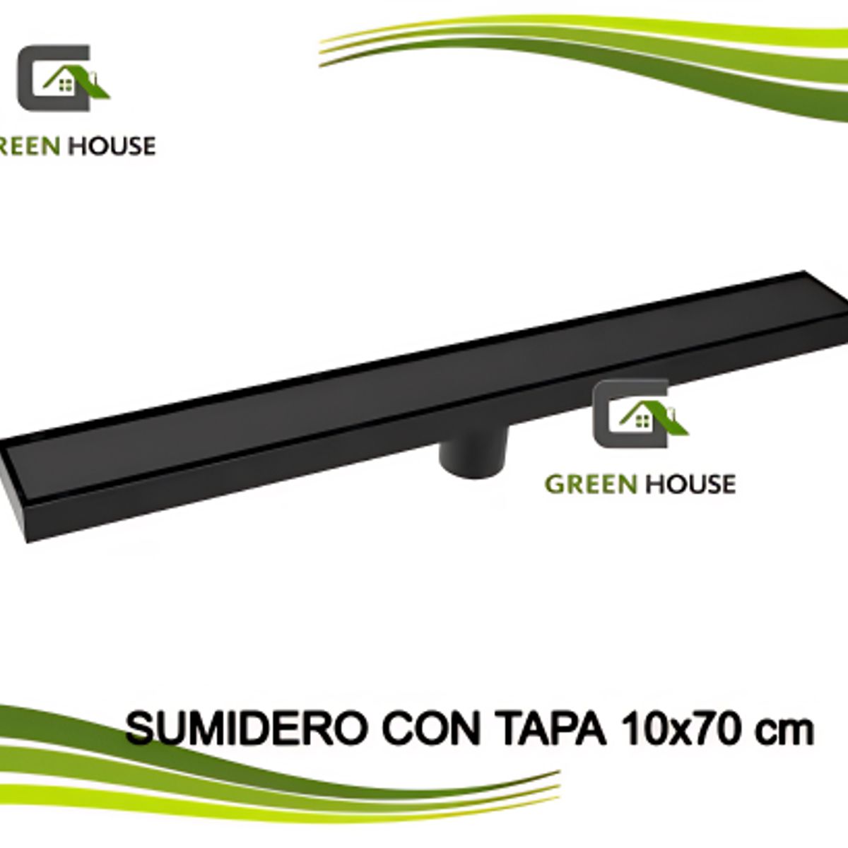 GREEN HOUSE - SUMIDERO DE ACERO SUS 304 RECTANGULAR 10 x 70 CM NEGRO