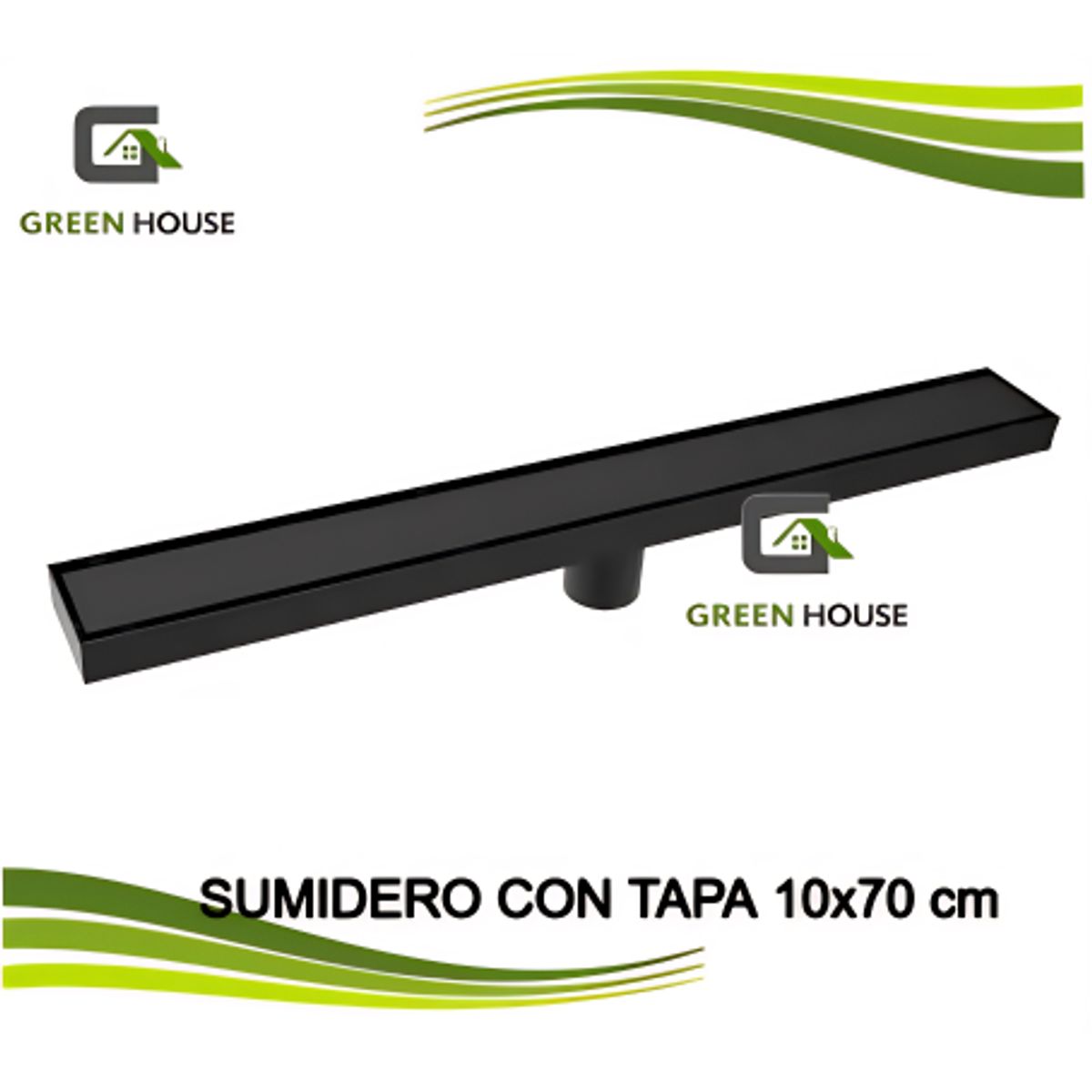 GREEN HOUSE - SUMIDERO DE ACERO SUS 304 RECTANGULAR 10 x 70 CM NEGRO