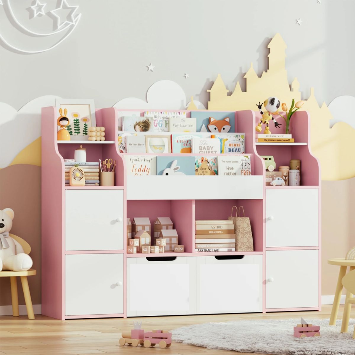 GENERICO - Estante Organizador Librero Juguetero Infantil Brandy Rosa Petrox Home