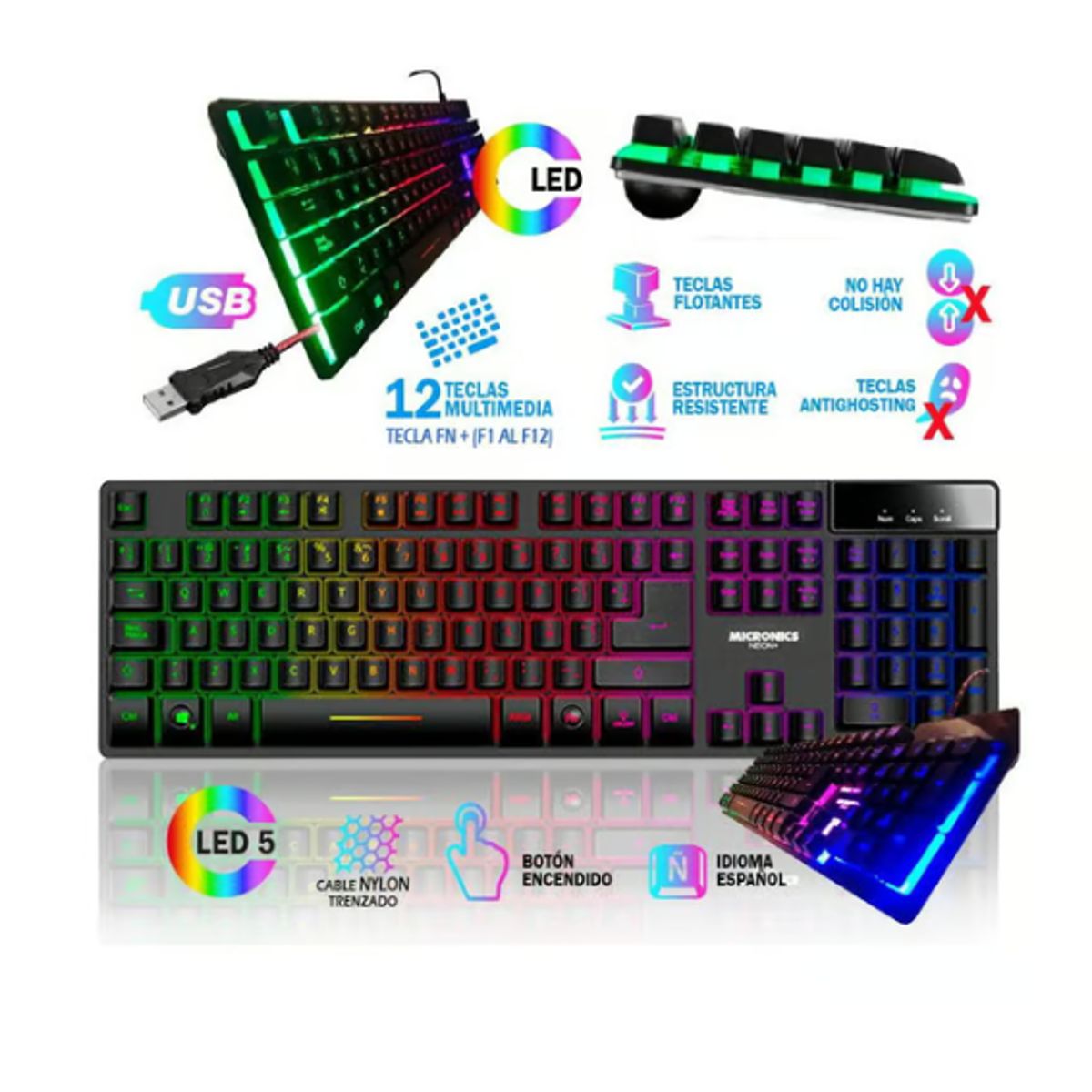 MICRONICS - TECLADO GAMER MICRONICS NEON MIC K709