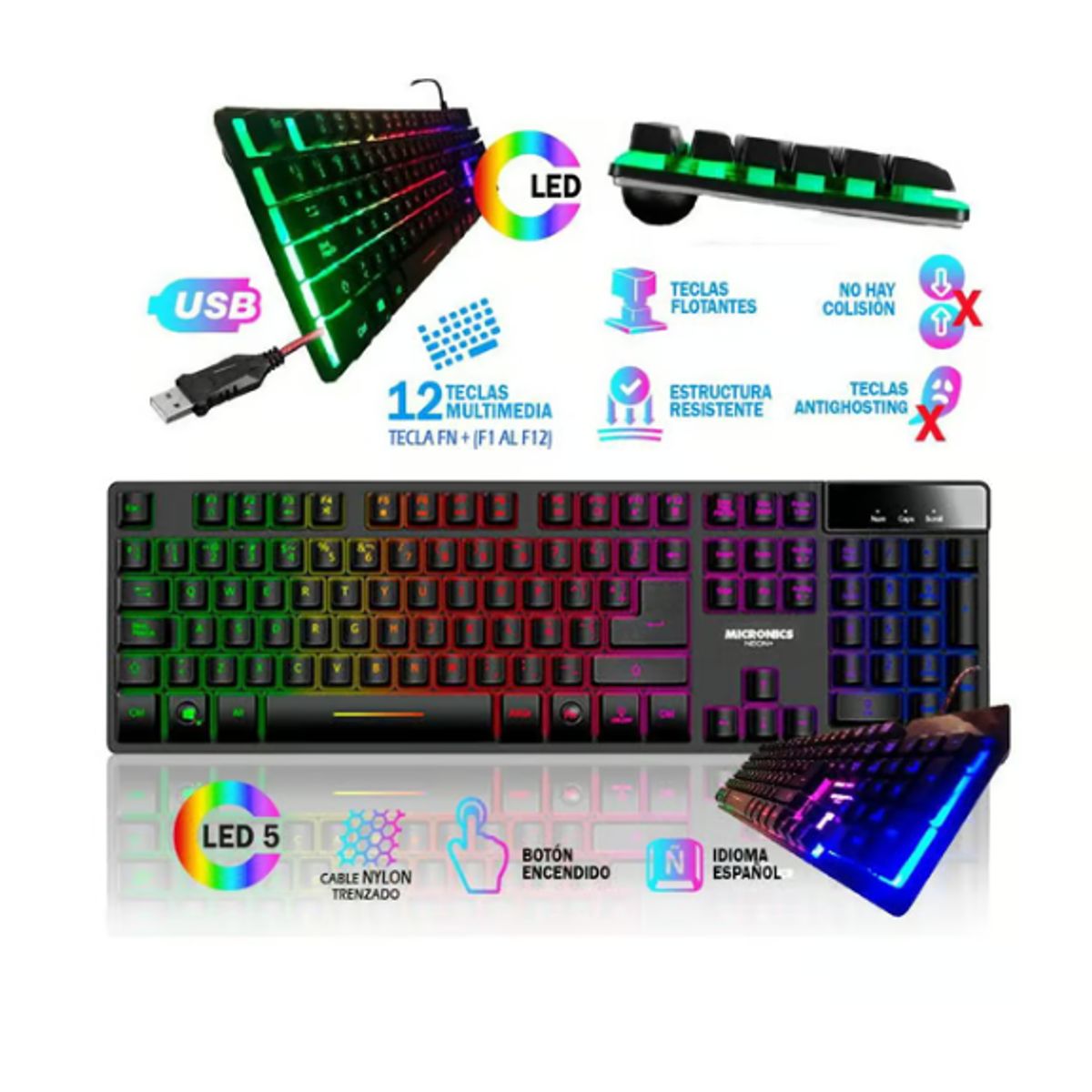 MICRONICS - TECLADO GAMER MICRONICS NEON MIC K709