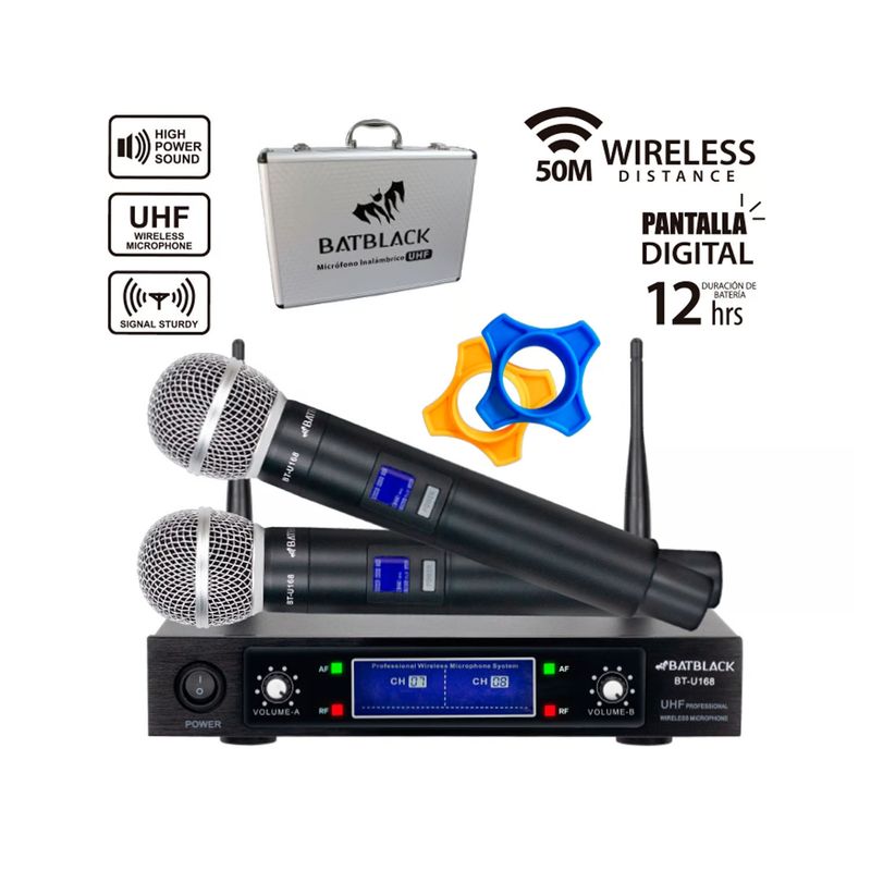 BATBLACK - MICROFONO INALAMBRICO UHF DOBLE CDISPLAY BATBLACK BT-U168
