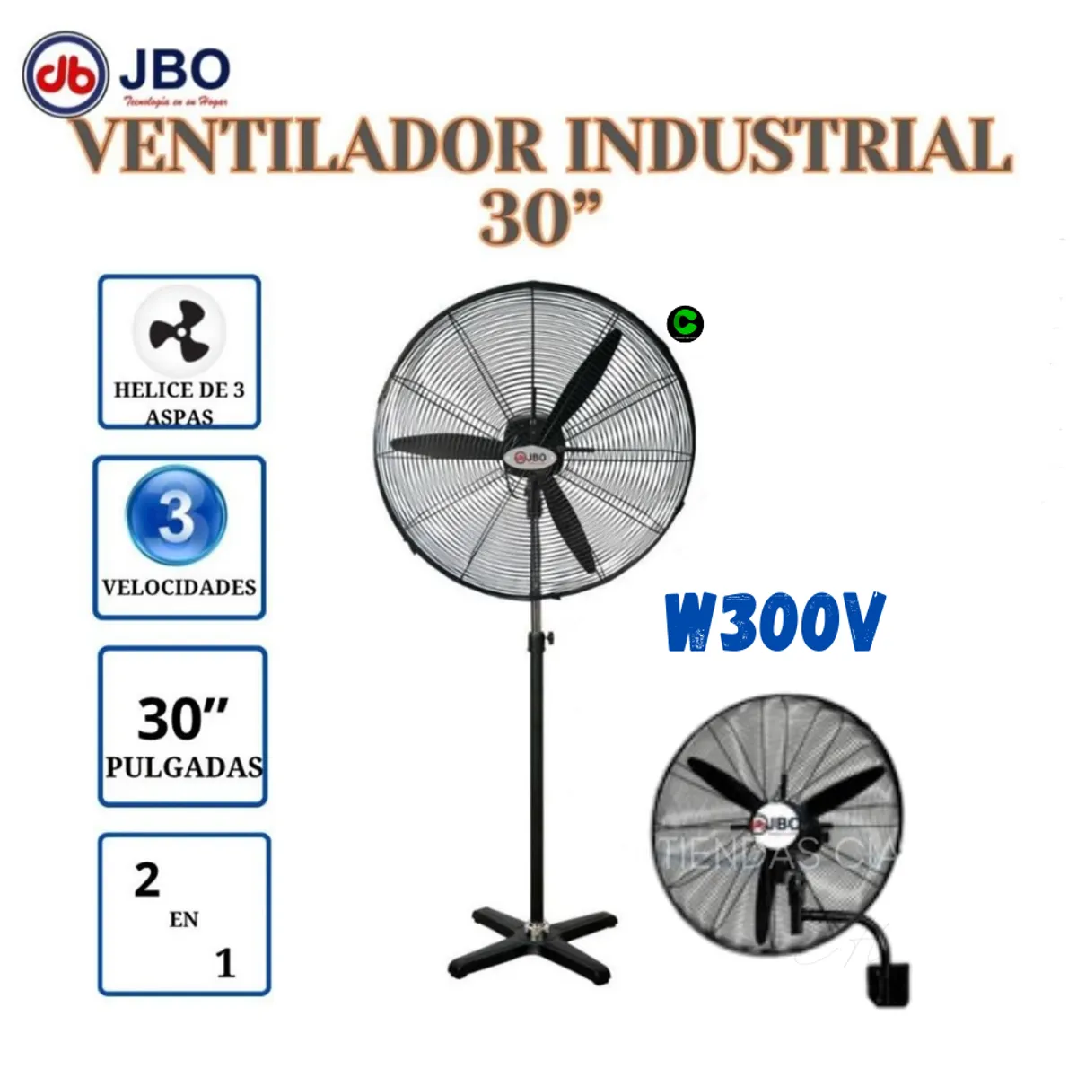 GENERICO - Ventilador Industrial 2 en 1 JBO W300V 30 Pulgadas