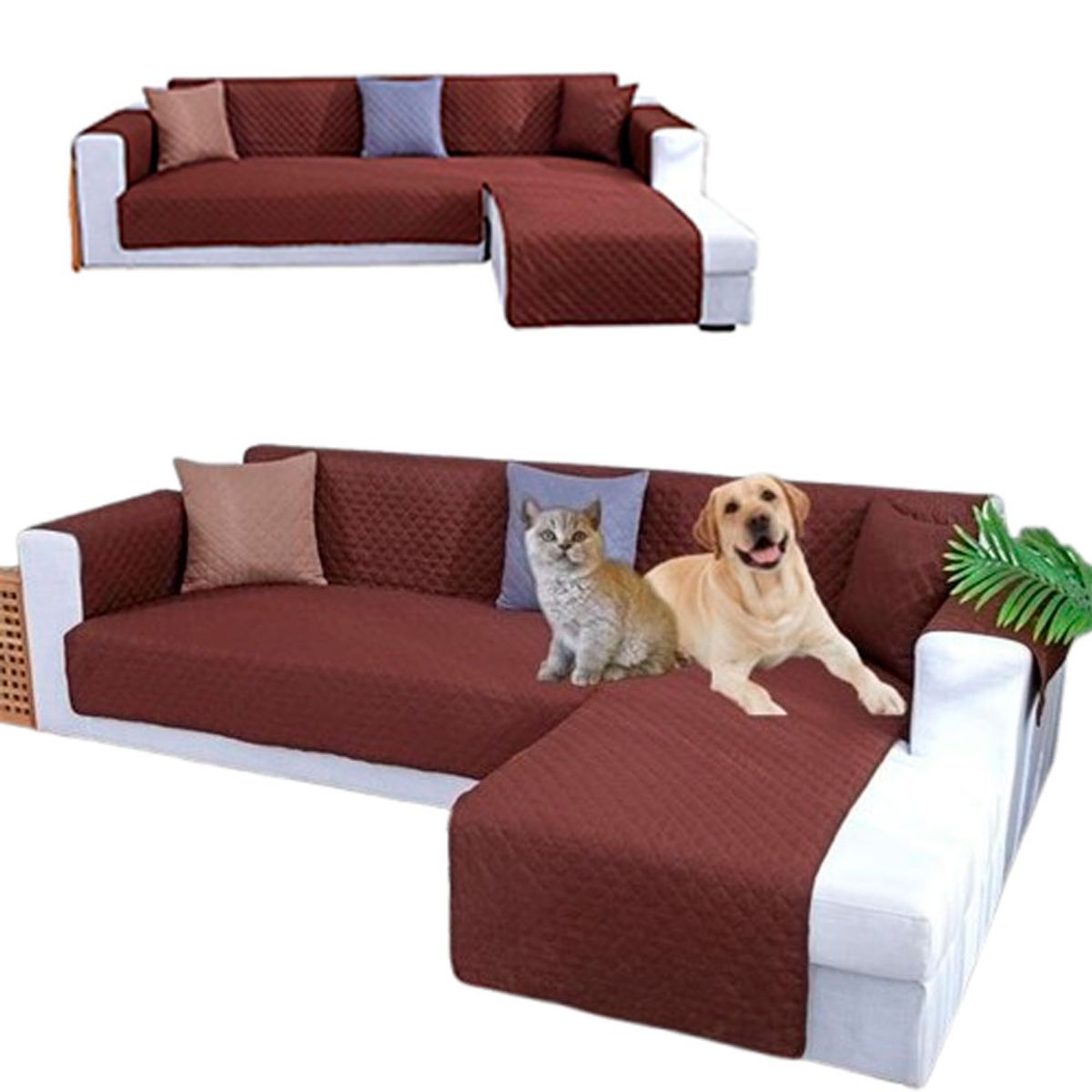 QUE PATAS PET SHOP - Cobertor Funda Para Mueble En L Para Mascotas Marrón