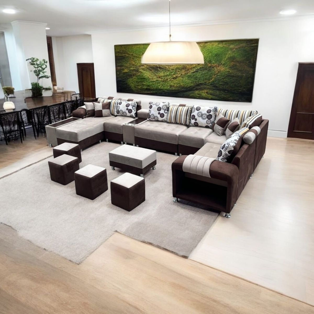 AMOBLART - Seccional Europeo 12 piezas + 4 cojines - color BEIG CON CHOCOLATE