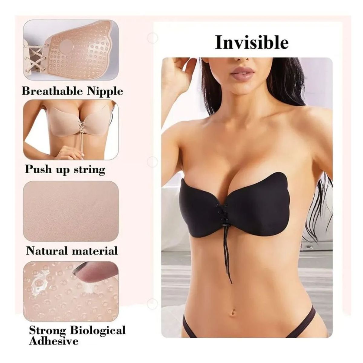 GENERICO - Brasier Mariposa Push Up Invisible NEGRO
