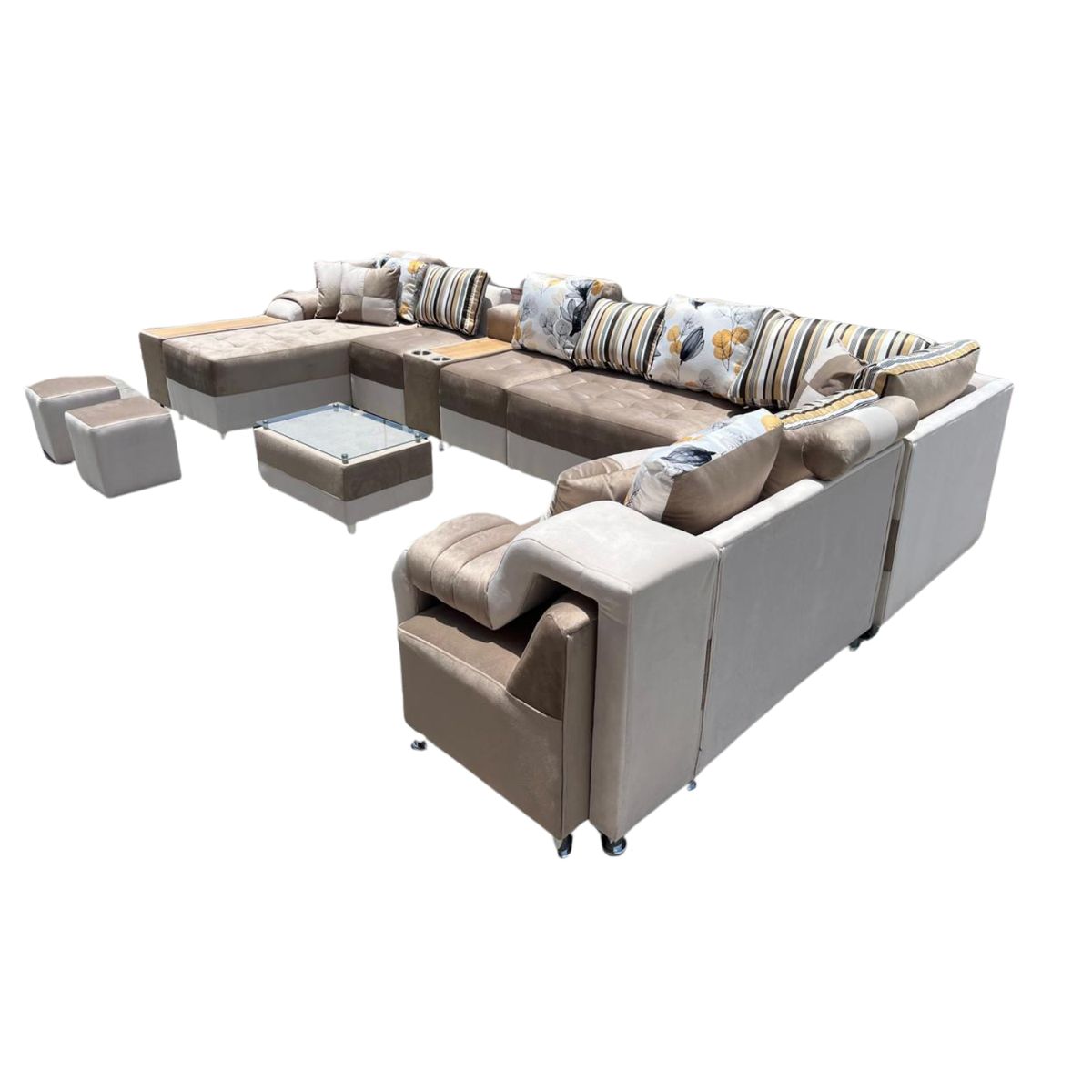 AMOBLART - Seccional Europeo 12 piezas + 4 cojines - color camello/beige