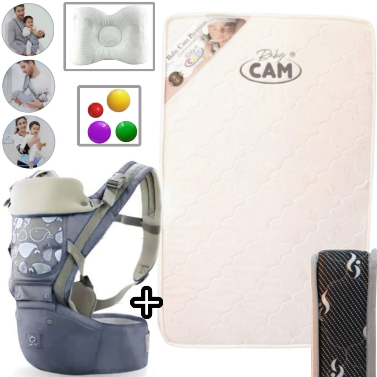 CAM - Colchón de bebe pack and play P+ Canguro Ergonómico 3 en 1 P