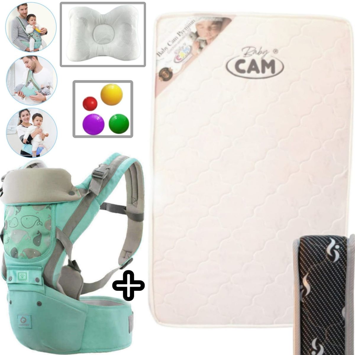 CAM - Colchón de bebe pack and play P+ Canguro Ergonómico 3 en 1 V