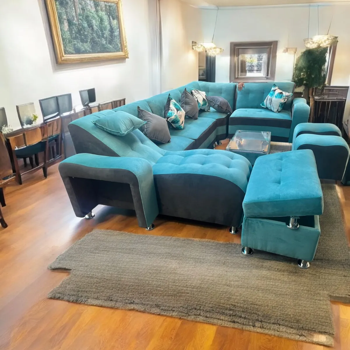 AMOBLART - Seccional Vip  - 9 piezas + 6 cojines - turqueza