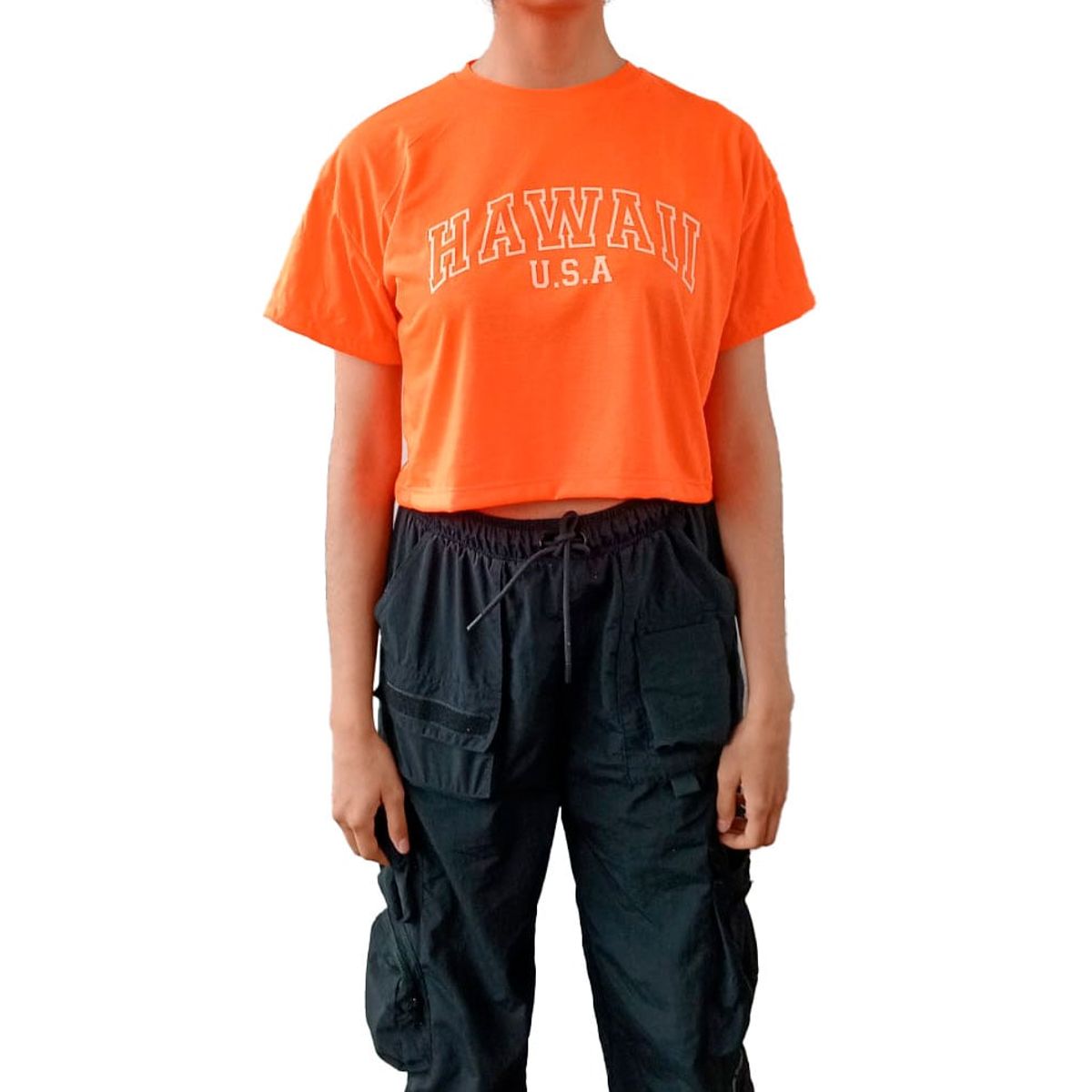 GENERICO - Polo Mujer Crop Top Hawaii - Nathalie Love It - Neón