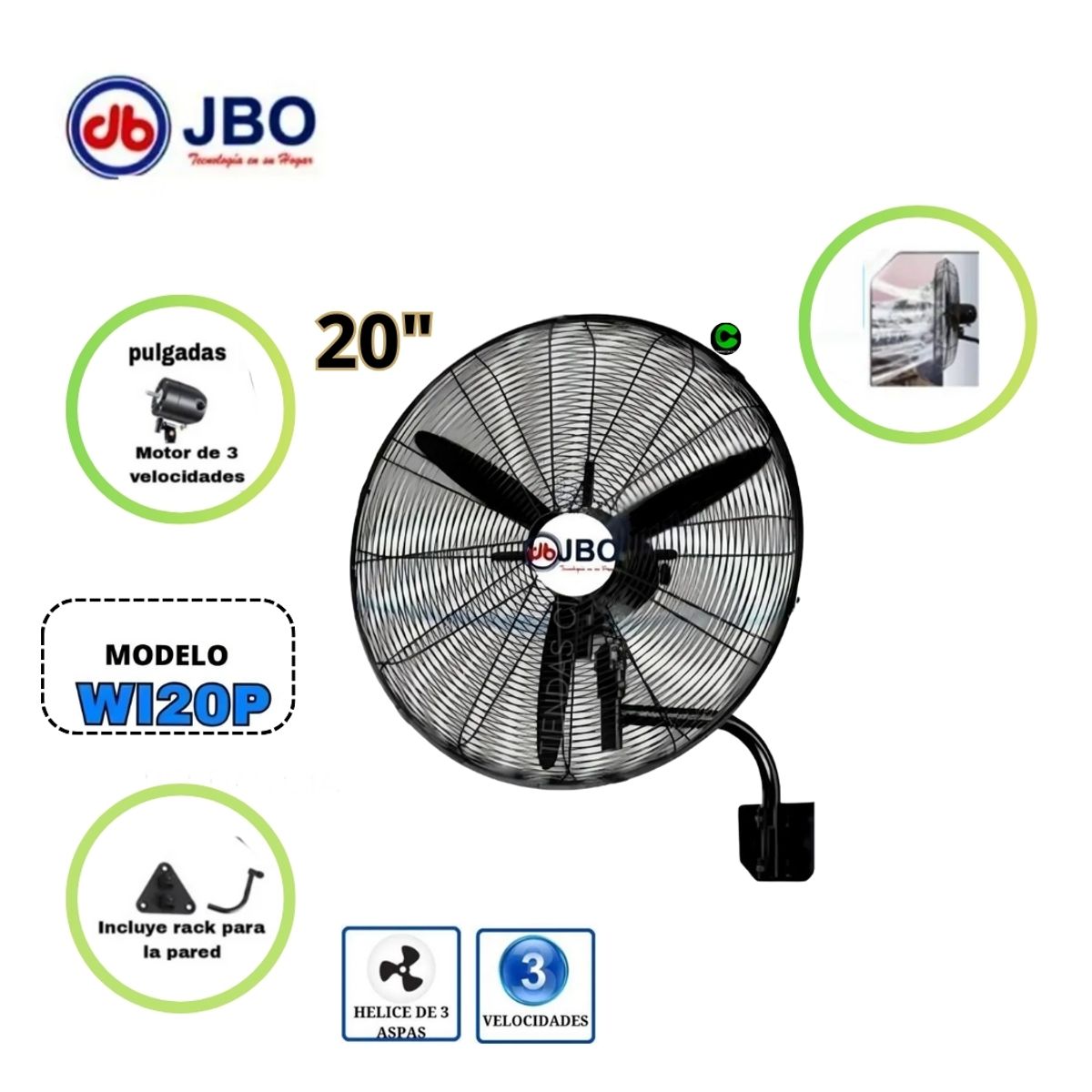 GENERICO - Ventilador De Pared JBO W120P de 20 Pulgadas 130 WATTS