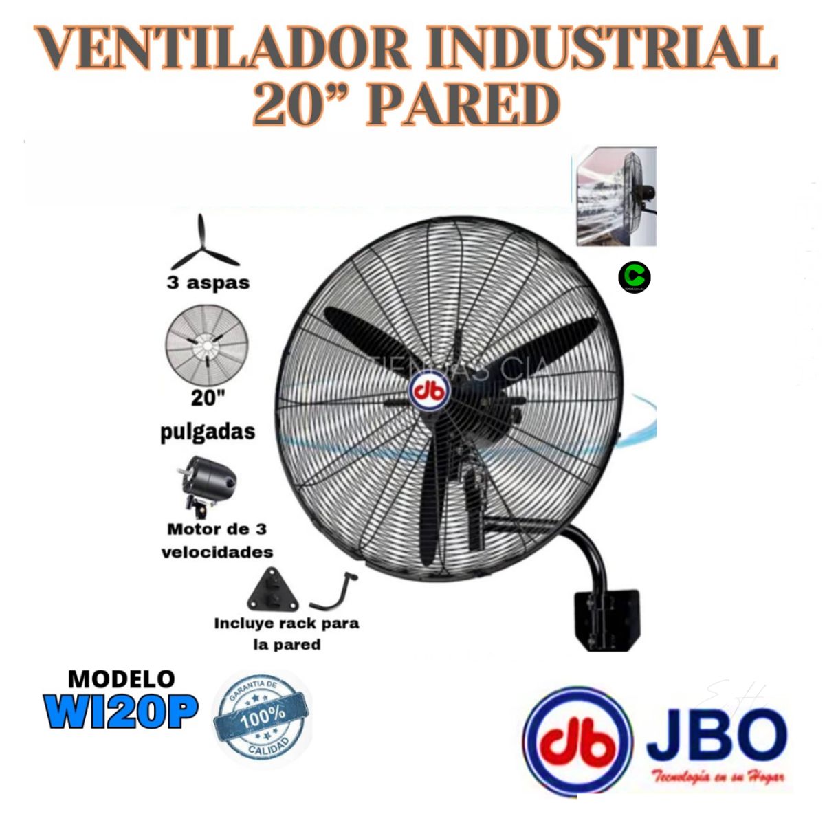 GENERICO - Ventilador De Pared JBO W120P de 20 Pulgadas 130 WATTS