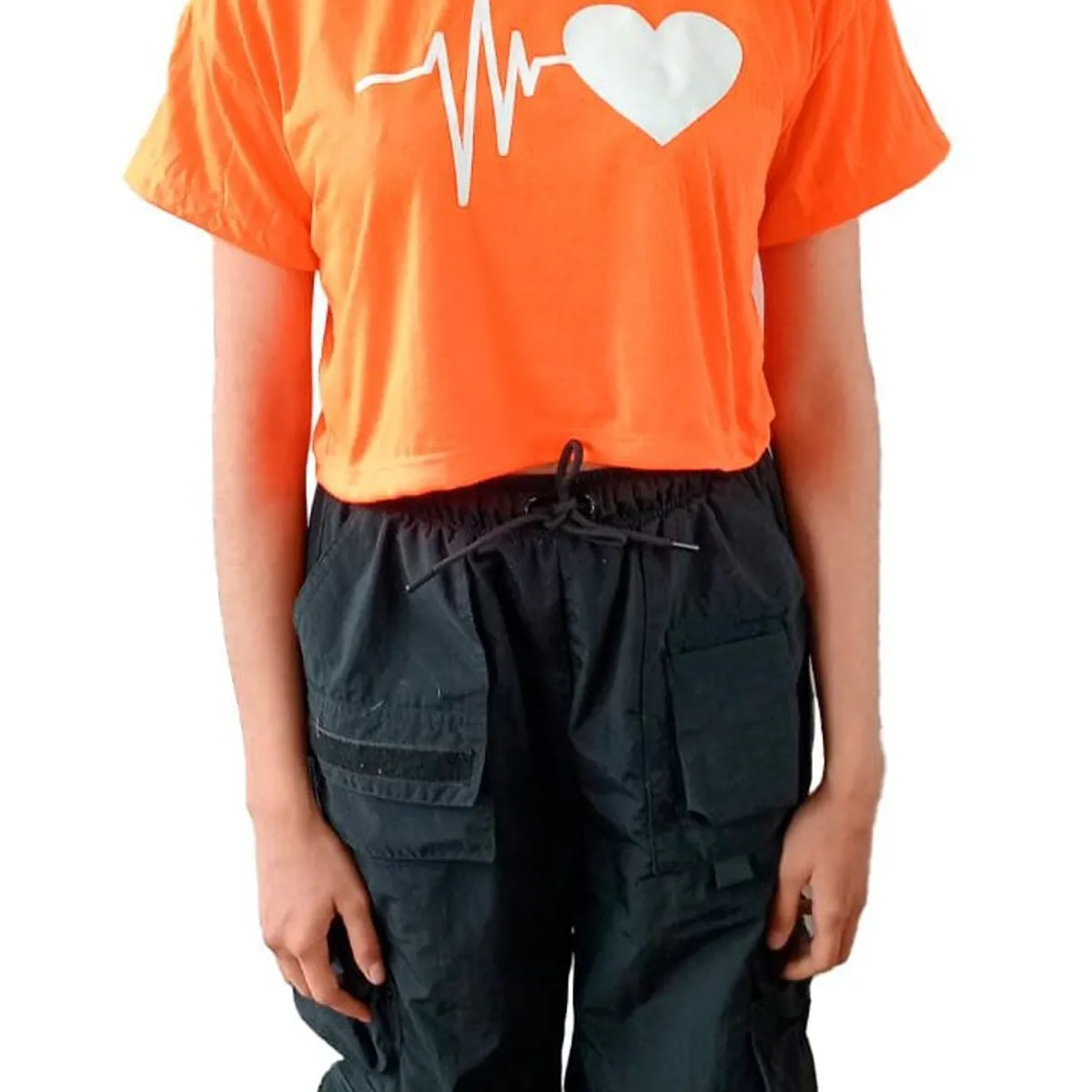 GENERICO - Polo Mujer Crop Top Corazón - Neón