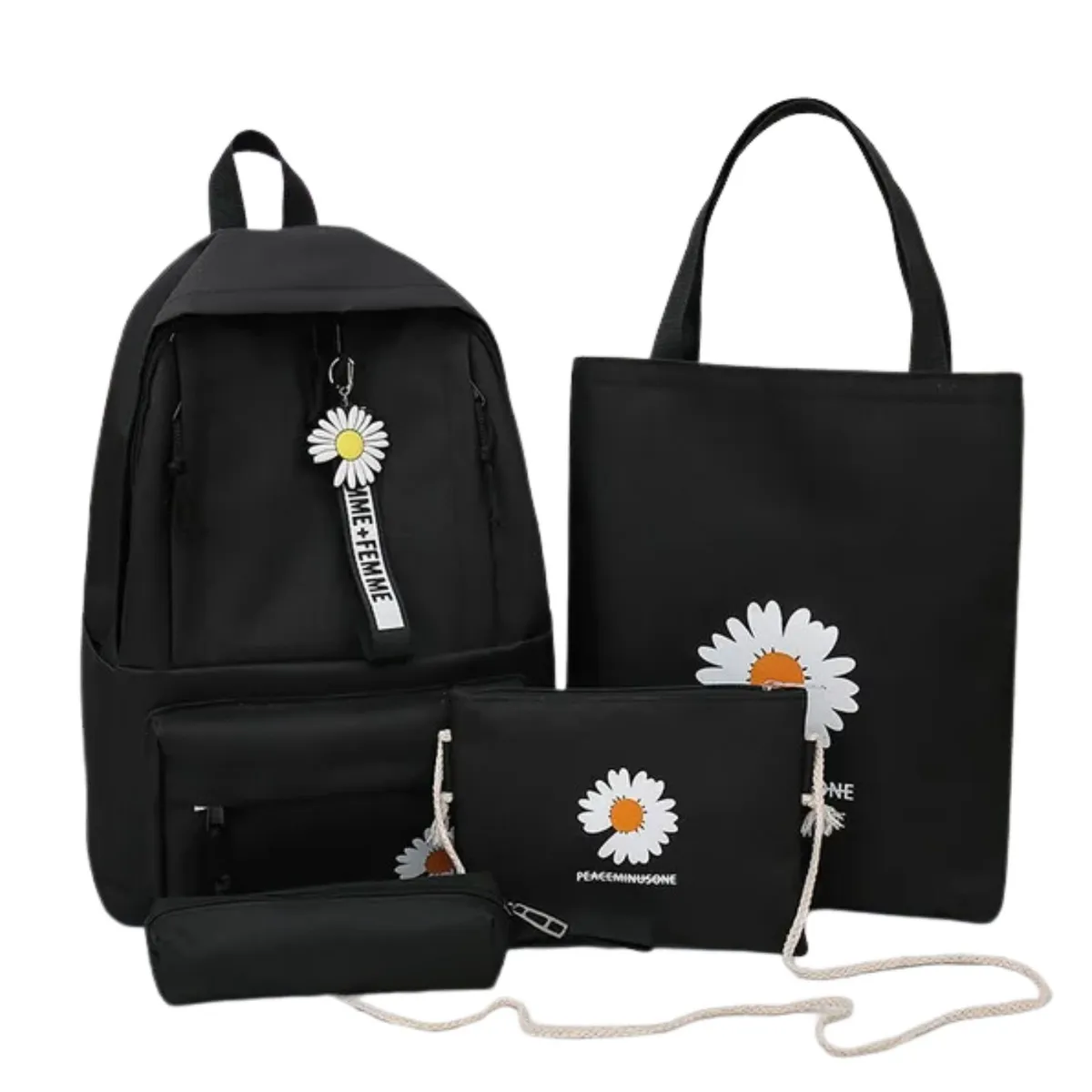 OEM - Pack Mochila  4 en 1 Flor Color Negro