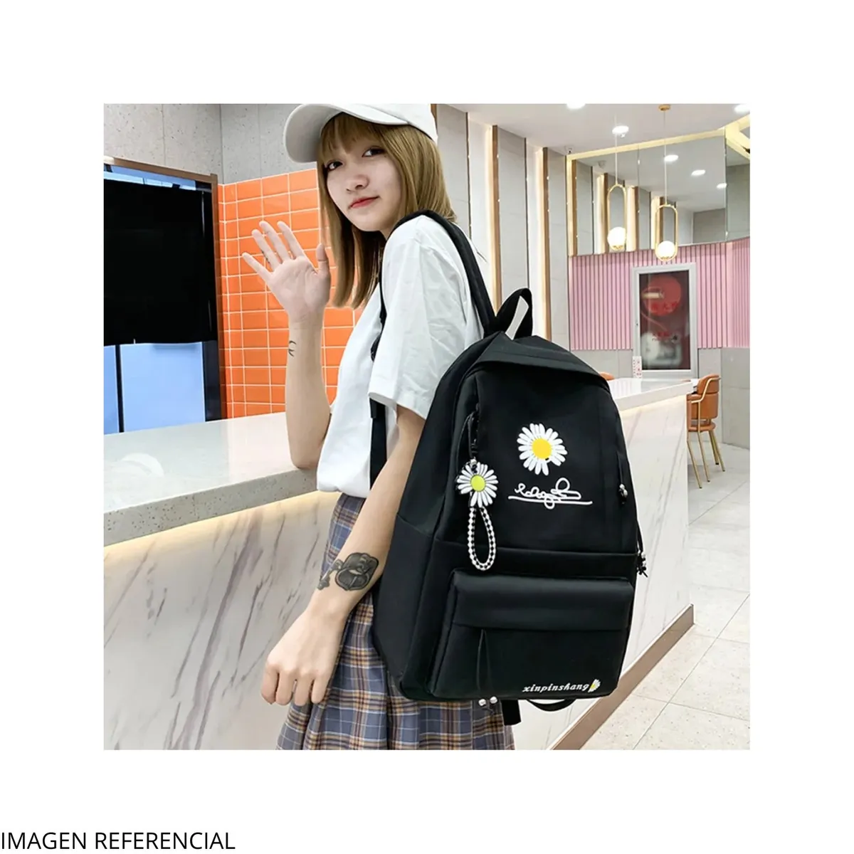 OEM - Pack Mochila  4 en 1 Flor Color Negro