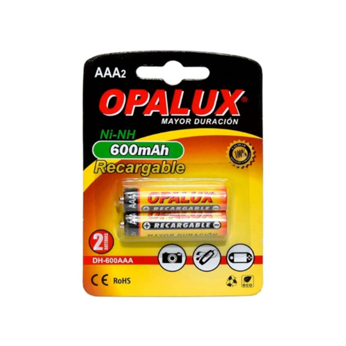 OPALUX - Pila Recargable AAA 600mAh 2 pilas DH-600AAA  1.2v OPALUX