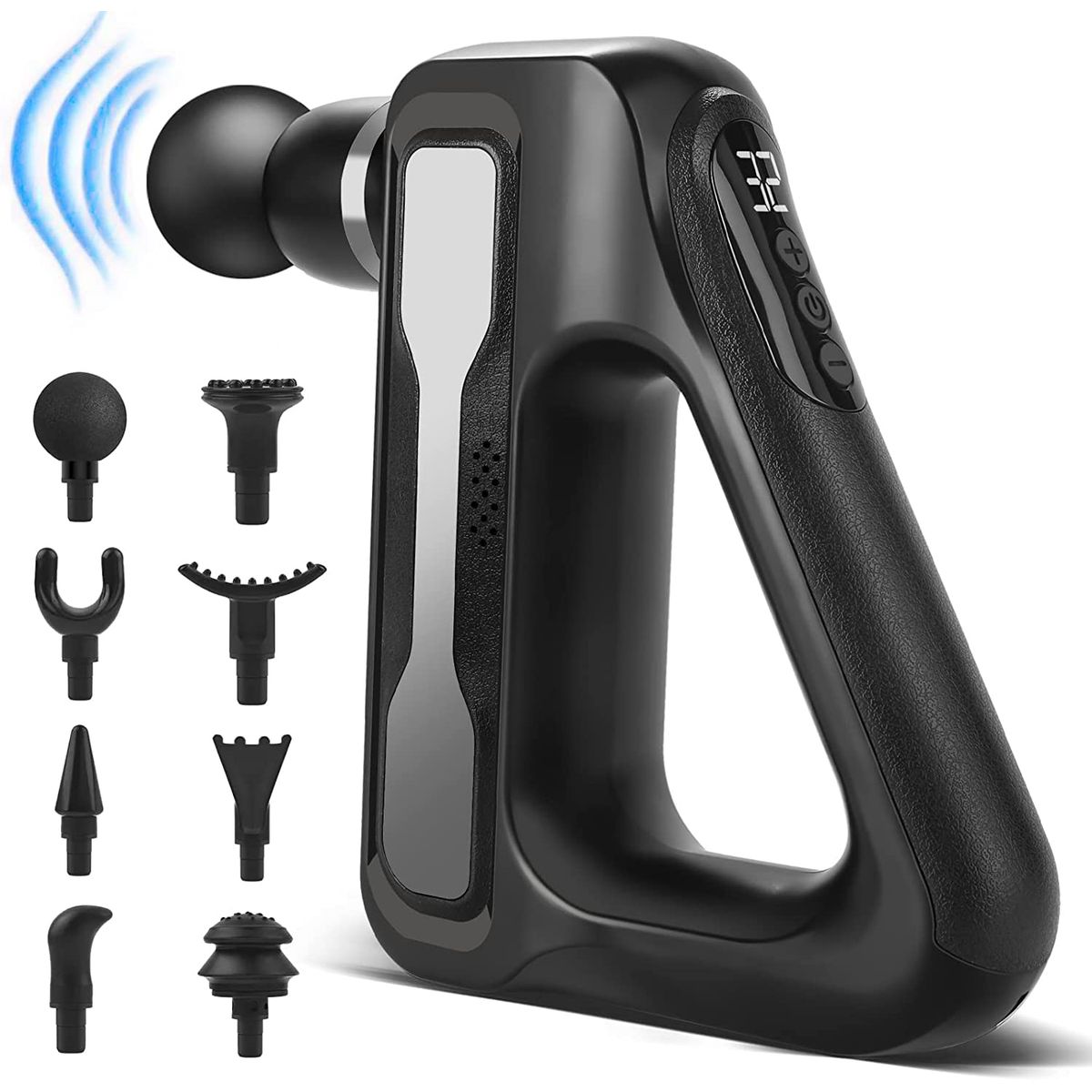 PERUMASSAGE - Pistola de Masaje Triangular Recargable - 32 Niveles y 8 Cabezales