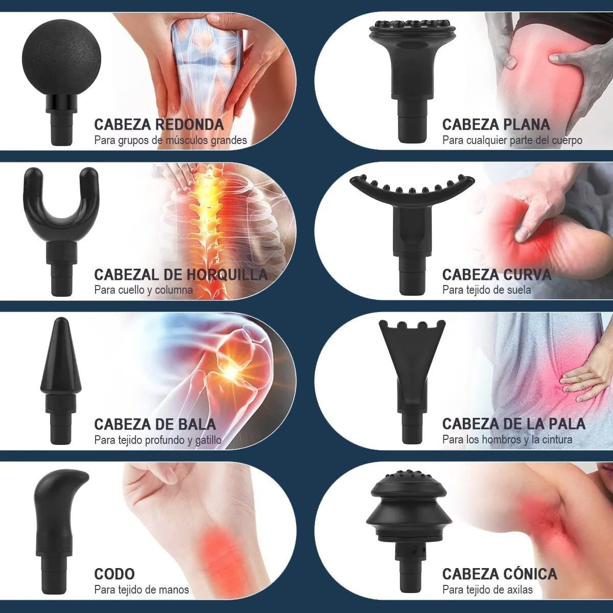 PERUMASSAGE - Pistola de Masaje Triangular Recargable - 32 Niveles y 8 Cabezales