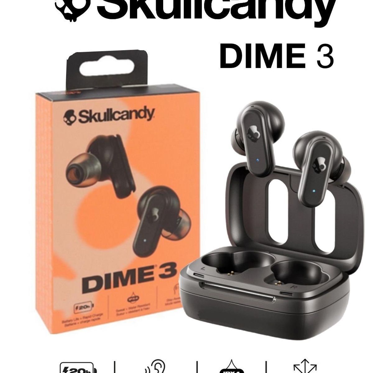 SKULLCANDY - Skullcandy Dime 3 Audífonos Bluetooth 5.3 TWS Black - No jib true