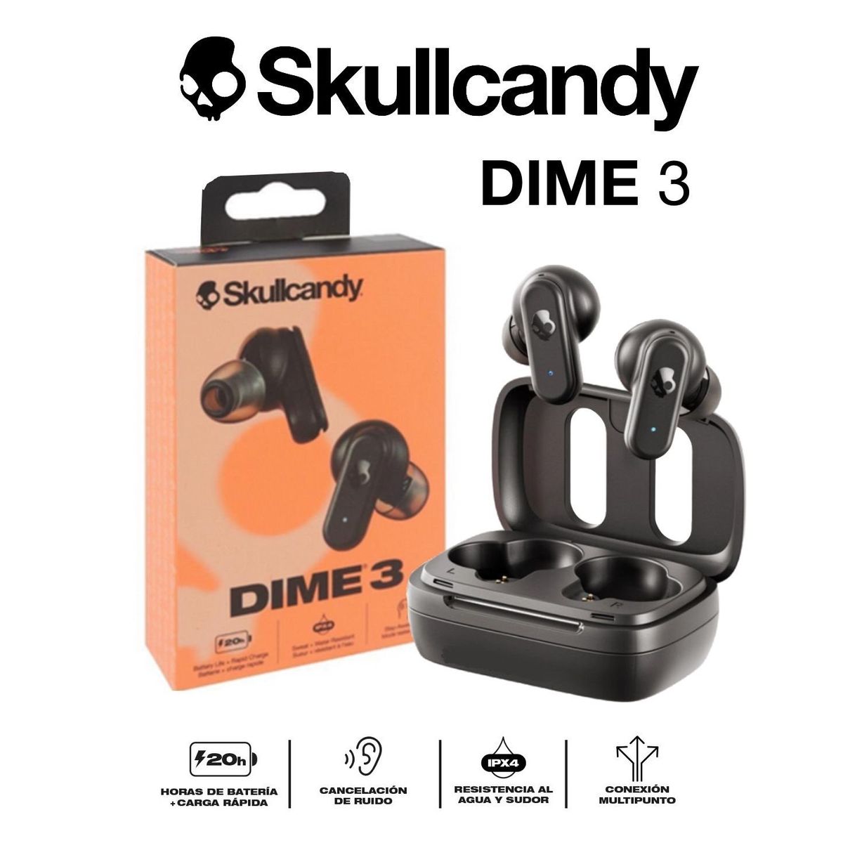 SKULLCANDY - Skullcandy Dime 3 Audífonos Bluetooth 5.3 TWS Black - No jib true