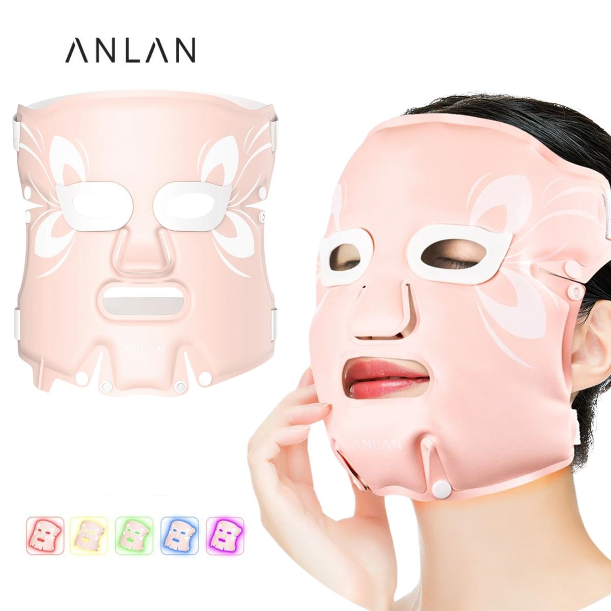 ANLAN - Máscara Facial Suave Terapia Led 5 colores
