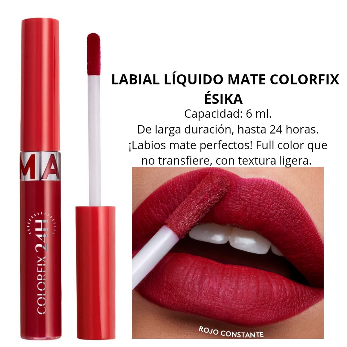 ESIKA - Labial líquido mate colorfix 24h liquid tattoo rojo constante