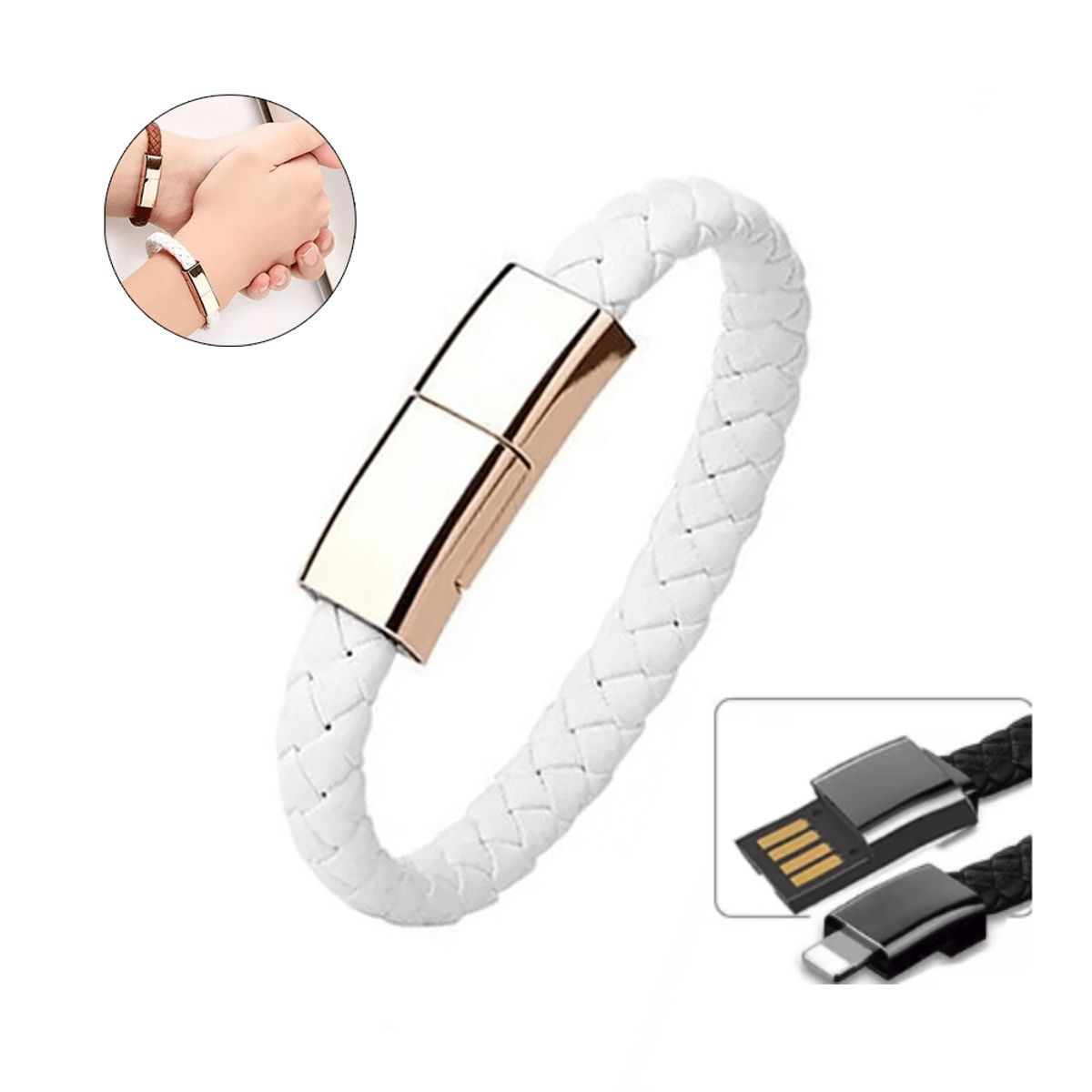 KREED - Brazalete de Cuero Cable USB a Lightning - Blanco