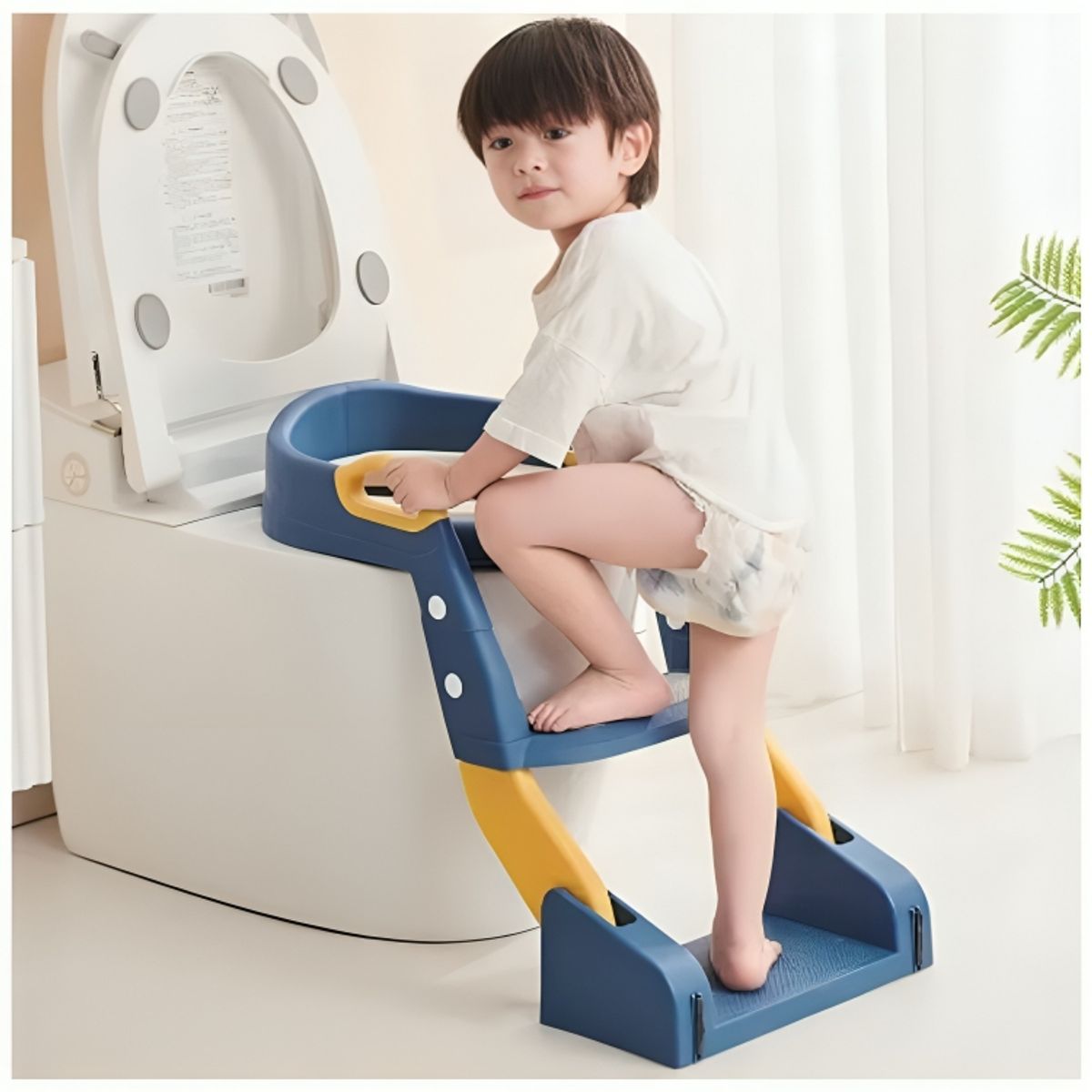 GENERICO - Escalera 2 en 1 Premium Asiento Incorporado para Ir Al Baño