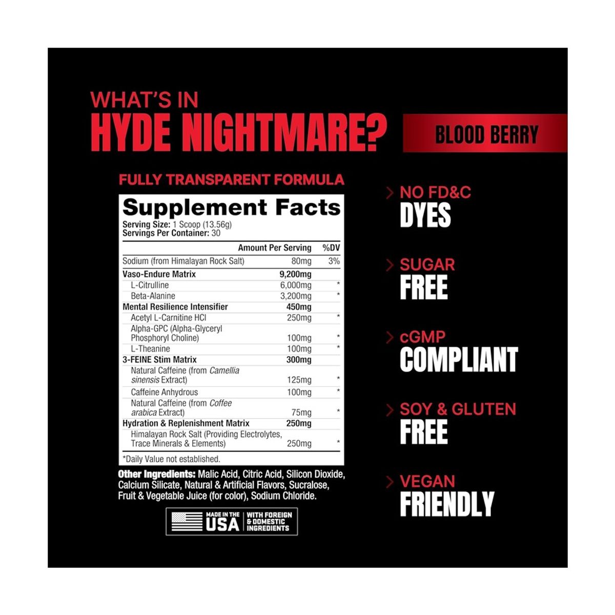PROSUPPS - Hyde Nightmare 30 Servicios Oxido Nitrico Pre entreno Sab. Blood Berry