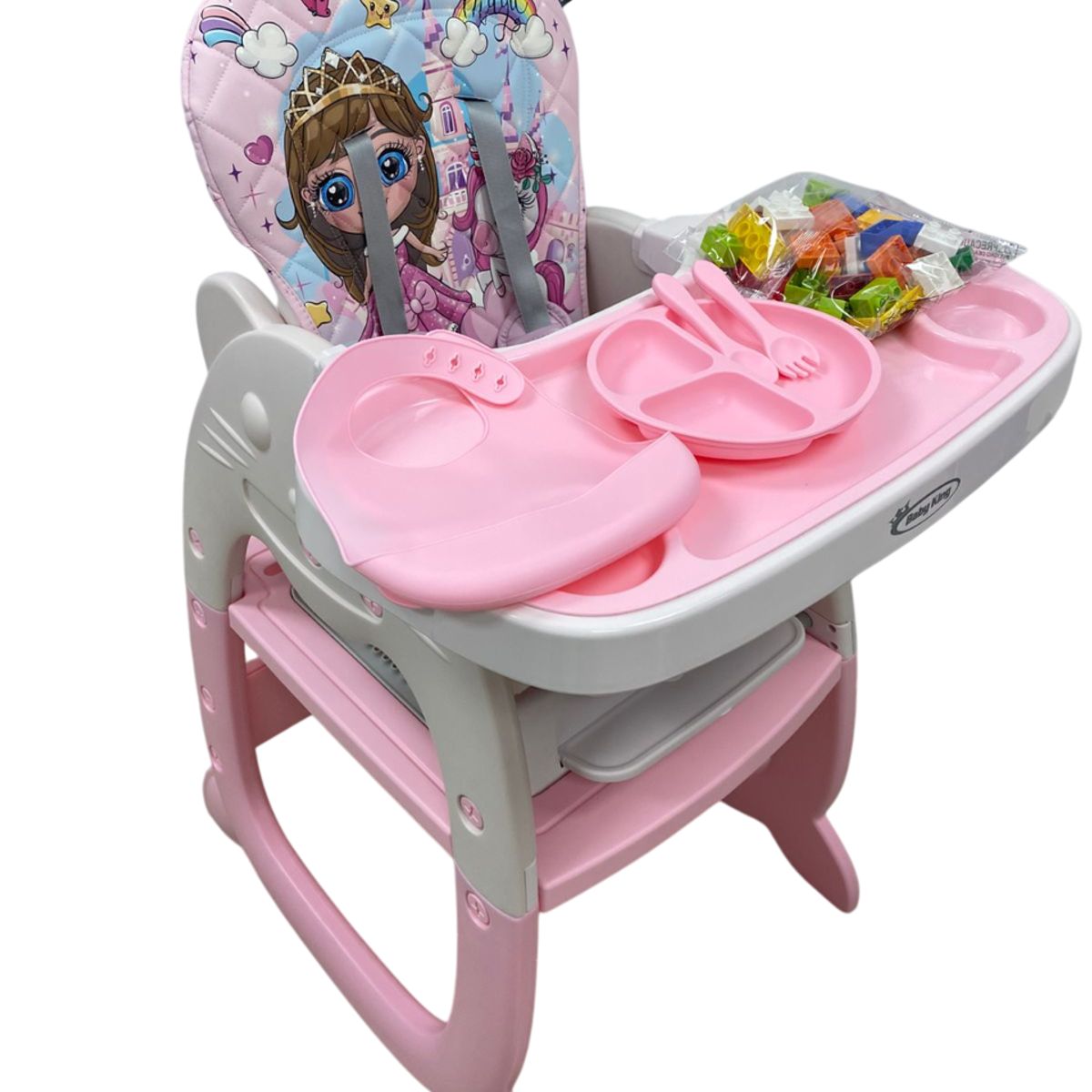 GENERICO - Silla comedor Para Bebé 4en1Escritorio Carpeta Mecedora Rosa