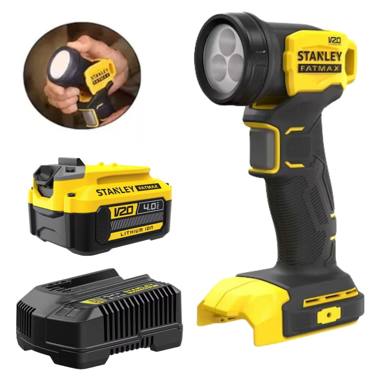STANLEY - Linterna 20V STANLEY + Bateria 4A-20V + Cargador 20V