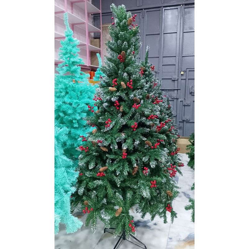 GENERICO - Árbol de Navidad Premium verde con piñas y cerezas 1.50 cm.