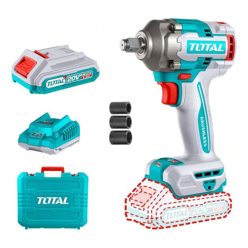 TOTAL TOOLS - Llave Impacto 1/2 + 2 Baterías 2ah + Carg TIWLI2038  Total