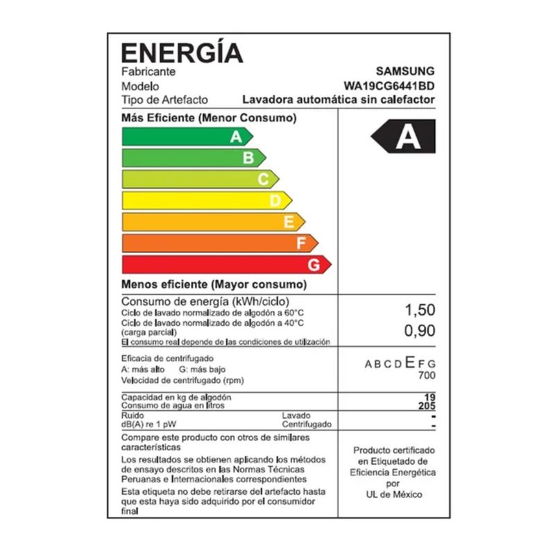 SAMSUNG - Lavadora Samsung EcoBubble 19KG Plateada - WA19CG6441BDPE