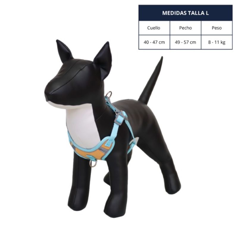 GENERICO - ARNÉS TALLA L NARANJA Y CELESTE REFLECTANTE PARA PERROS