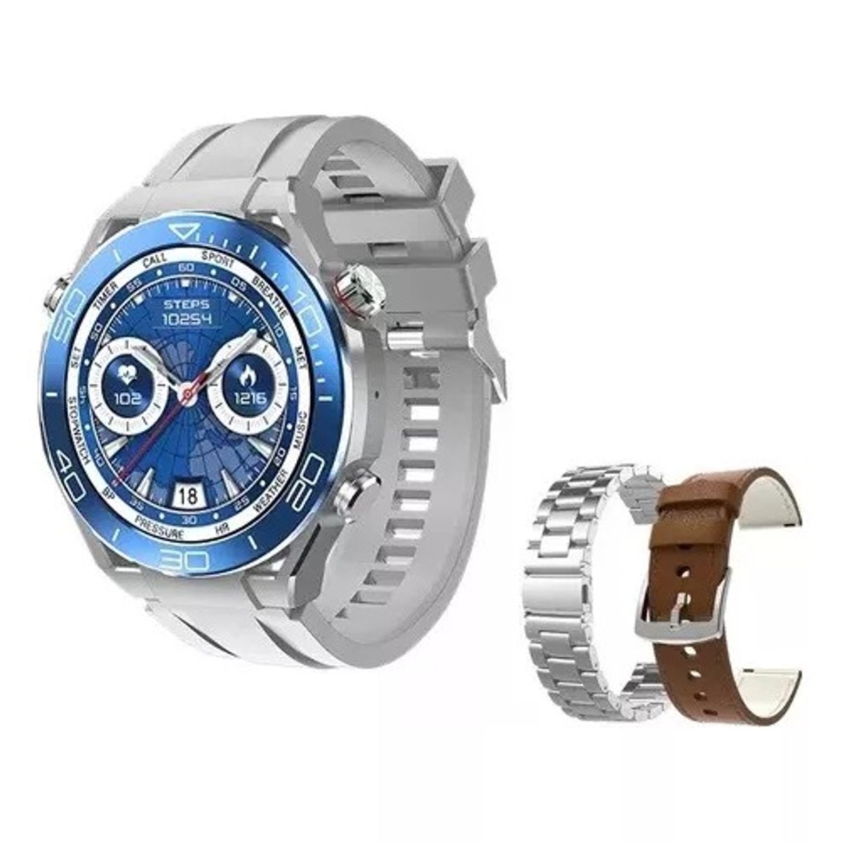 GENERICO - SMARTWATCH HD ULTIMATE, AMOLED VIENE 3 CORREAS , CUERO-METAL-SILICONA