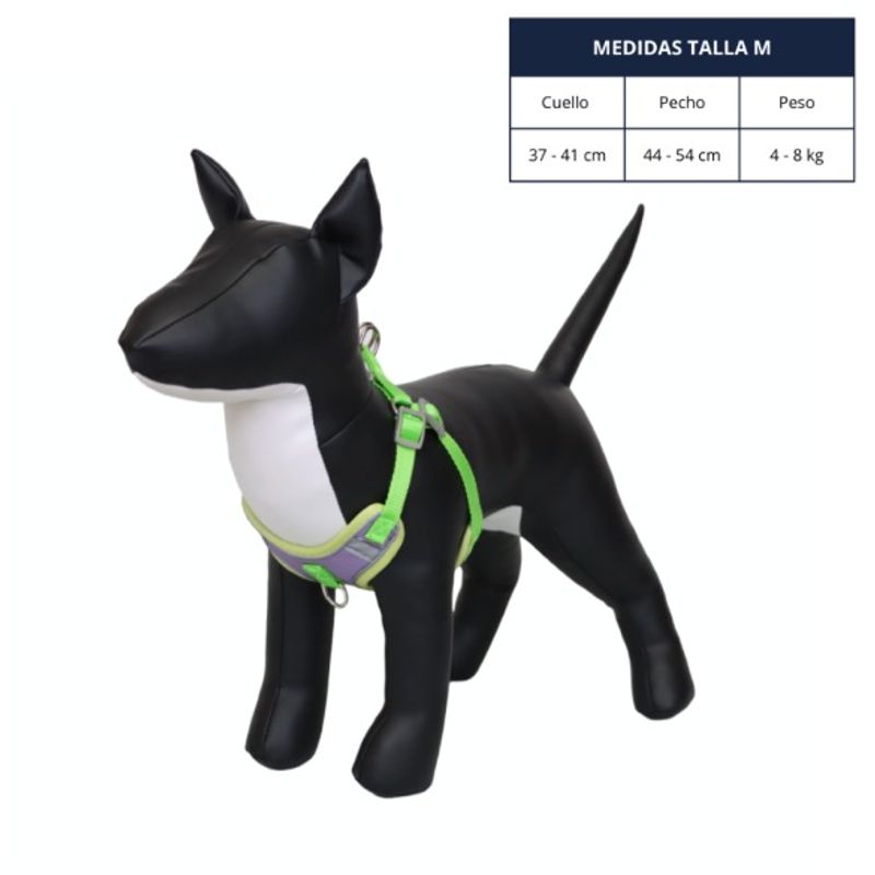 GENERICO - ARNÉS TALLA M MORADO Y VERDE REFLECTANTE PARA PERROS